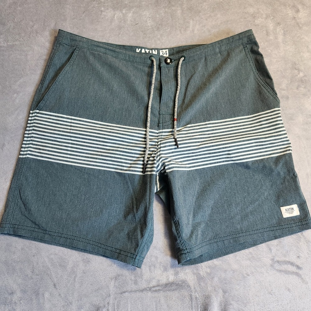Katin Paradise Hybrid Board Shorts Men's 34 Gray Striped Swim Trunks Surf Walk